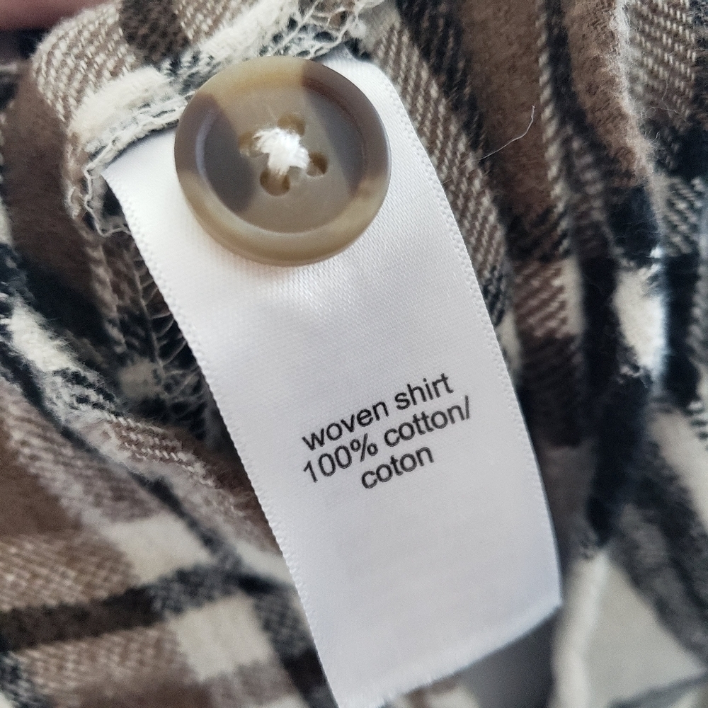 Maurices XS Brown Black Ivory Plaid Button Up Flannel Shirt Long Sleeve Shacket - Picture 2 of 8